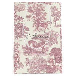 Classy Elegant Chic Pink Horse Toile Naam Medium Cadeauzakje