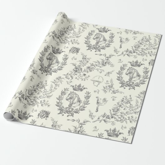 Classy Elegant Chic Zwart Wit Paardensport Toile Cadeaupapier (Uitgerold)