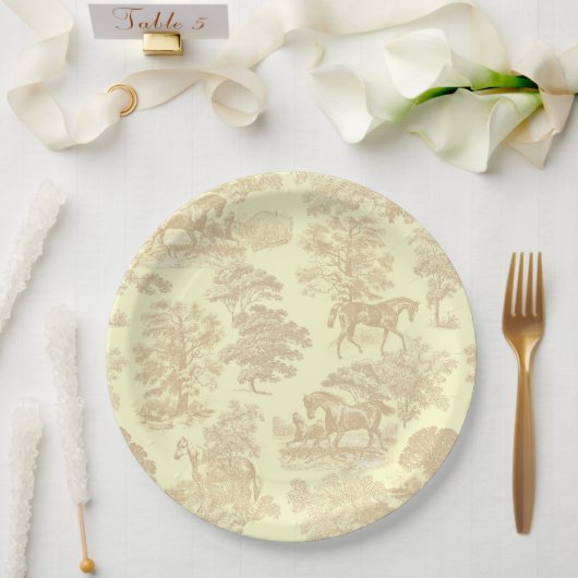 Classy Elegant Chique Paarden Teile Beige Cream Papieren Bordje (Huwelijk)