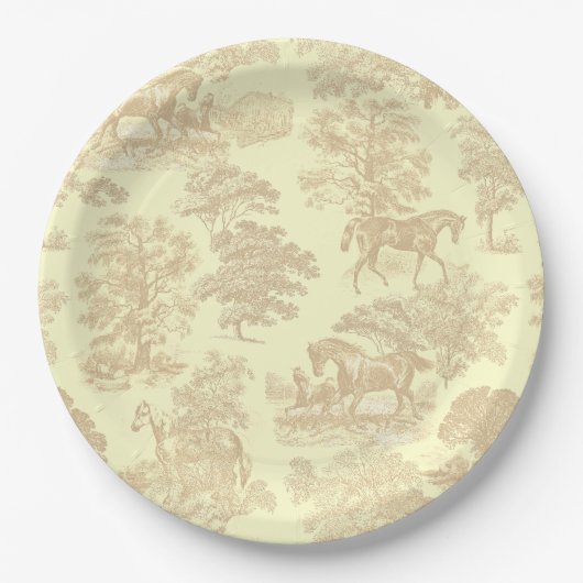 Classy Elegant Chique Paarden Teile Beige Cream Papieren Bordje (Voorkant)