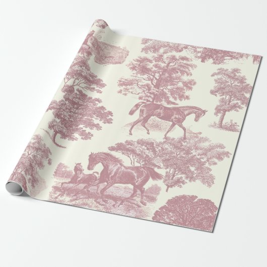 Classy Elegant Chique Roze Paarden Country Toile Cadeaupapier (Uitgerold)