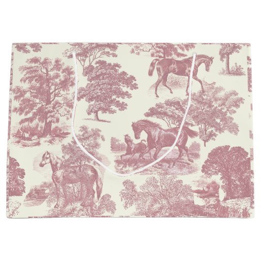 Classy Elegant Chique Roze Paarden Country Toile Groot Cadeauzakje (Voorkant)