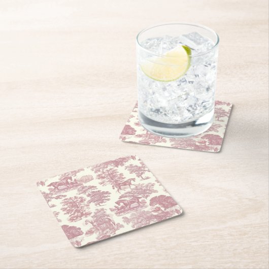 Classy Elegant Chique Roze Paarden Country Toile Kartonnen Onderzetters (Insitu)