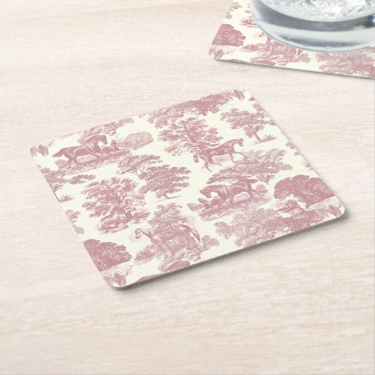 Classy Elegant Chique Roze Paarden Country Toile Kartonnen Onderzetters (Schuin)