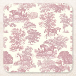 Classy Elegant Chique Roze Paarden Country Toile Kartonnen Onderzetters