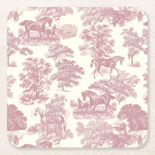 Classy Elegant Chique Roze Paarden Country Toile Kartonnen Onderzetters