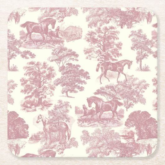 Classy Elegant Chique Roze Paarden Country Toile Kartonnen Onderzetters (Voorkant)