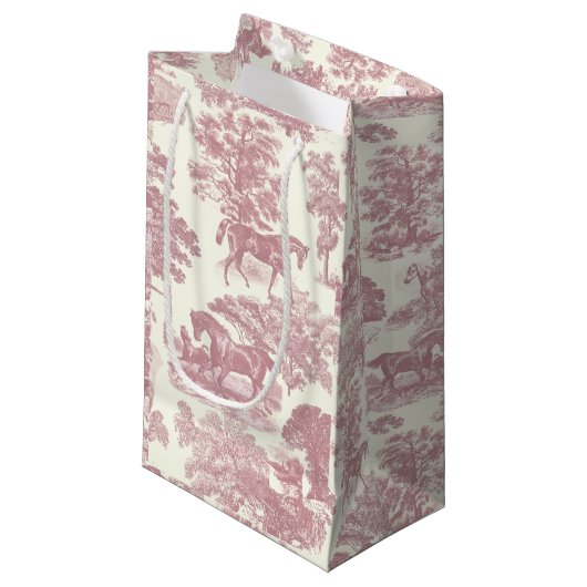Classy Elegant Chique Roze Paarden Country Toile Klein Cadeauzakje (Voorkant Gekanteld)
