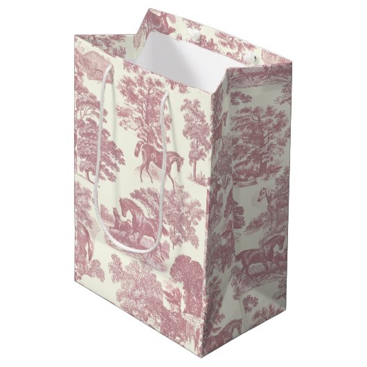 Classy Elegant Chique Roze Paarden Country Toile Medium Cadeauzakje (Voorkant Gekanteld)