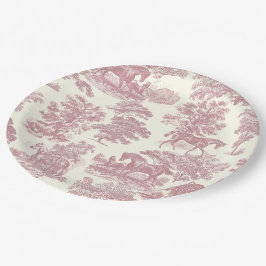 Classy Elegant Chique Roze Paarden Country Toile Papieren Bordje (Gekanteld)