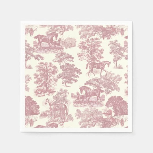 Classy Elegant Chique Roze Paarden Country Toile Servet (Voorkant)