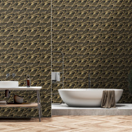 Classy Elegant Chique Zwart en Goud Bloemen Patroo Behang
