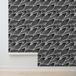 Classy Elegant Chique Zwart-wit Bloemen Patroon Behang
