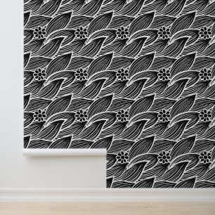Classy Elegant Chique Zwart-wit Bloemen Patroon Behang