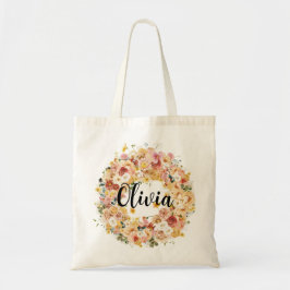 Classy Elegant Floral Bridesmaid Monogram Naam Tote Bag