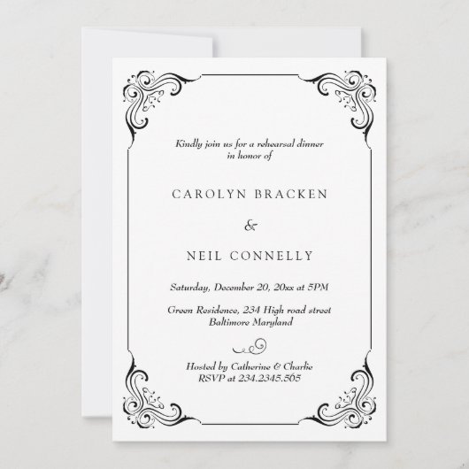 Classy Elegant Flourish Modern Rehearsal Dinner Kaart (Voorkant)