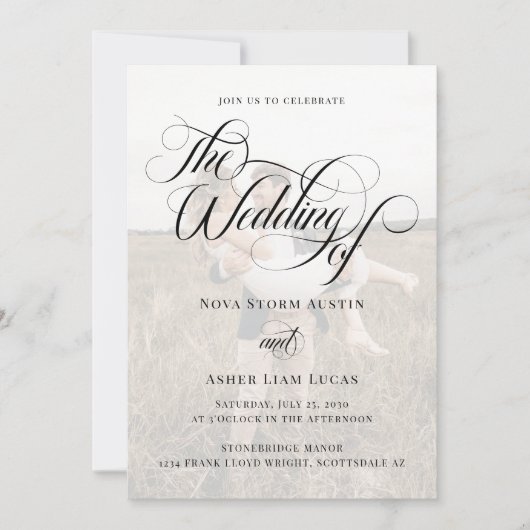 Classy Elegant Foto Overlay QR Code Trouwen Kaart (Voorkant)