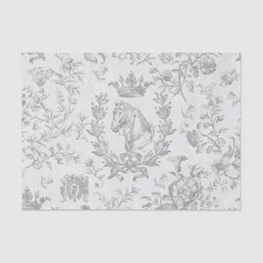 Classy Elegant Frans Blauw Equestrian Floral Toile Tissuepapier (Voorkant)