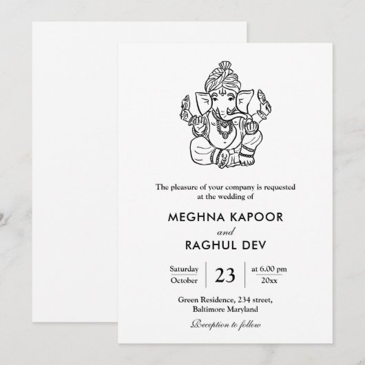 Classy Elegant Ganpati Indiase God Bruiloft Kaart (Voorkant / Achterkant)