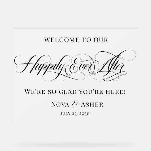 Classy Elegant Gelukkig Altijd Na Huwelijk Welkom Acryl Bord (Voorkant)