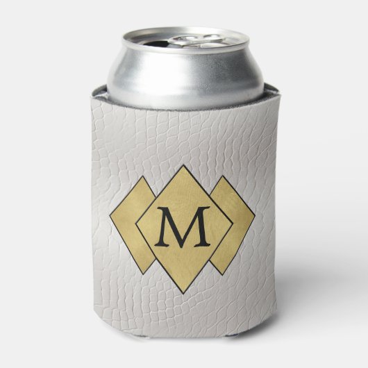 Classy Elegant Gepersonaliseerd Faux Wit Leder Blikjeskoeler (Blikje Voorkant)