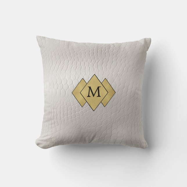 Classy Elegant Gepersonaliseerd Faux Wit Leder Kussen (Voorkant)