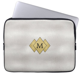 Classy Elegant Gepersonaliseerd Faux Wit Leder Laptop Sleeve