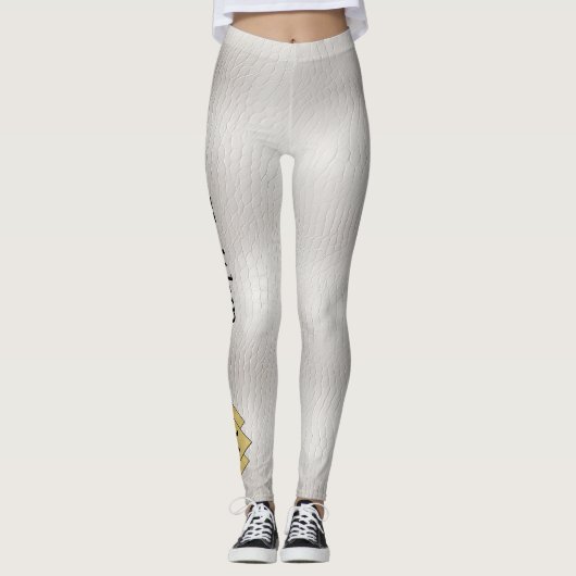 Classy Elegant Gepersonaliseerd Faux Wit Leder Leggings (Voorkant)