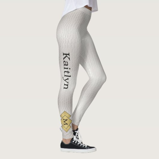 Classy Elegant Gepersonaliseerd Faux Wit Leder Leggings (Rechts)