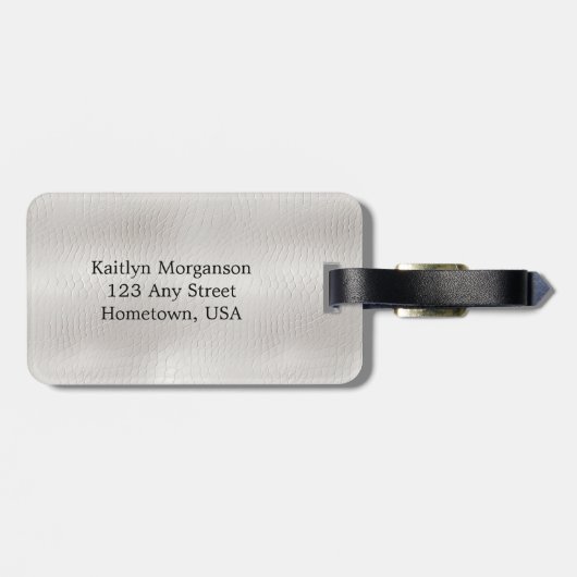 Classy Elegant Gepersonaliseerde Faux White Leathe Bagagelabel (Achterkant horizontaal)
