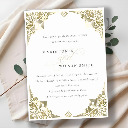 Classy Elegant Gold Art Deco Couples Shower Kaart