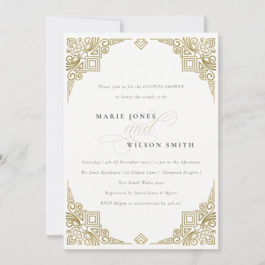 Classy Elegant Gold Art Deco  Couples Shower Kaart (Voorkant)