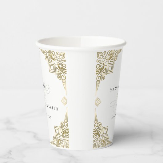 Classy Elegant Gold Art Deco huwelijk Papieren Bekers (Links)