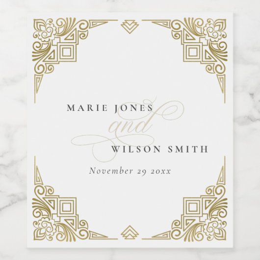 Classy Elegant Gold Art Deco huwelijk Wijn Etiket (Enkel label)