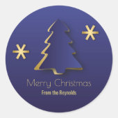 Classy Elegant Gold Blue-kerstboom Ronde Sticker (Voorkant)