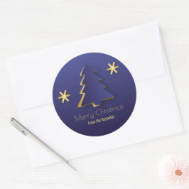Classy Elegant Gold Blue-kerstboom Ronde Sticker