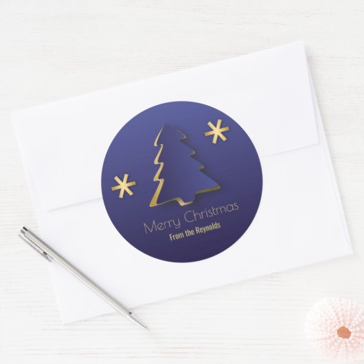 Classy Elegant Gold Blue-kerstboom Ronde Sticker (Envelop)