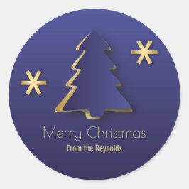 Classy Elegant Gold Blue-kerstboom Ronde Sticker