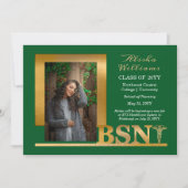 Classy Elegant Gold BSN Caduceus Foto Dk Green Aankondiging (Voorkant)