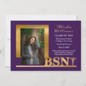 Classy Elegant Gold BSN Caduceus Foto Dk Paars Aankondiging (Voorkant)