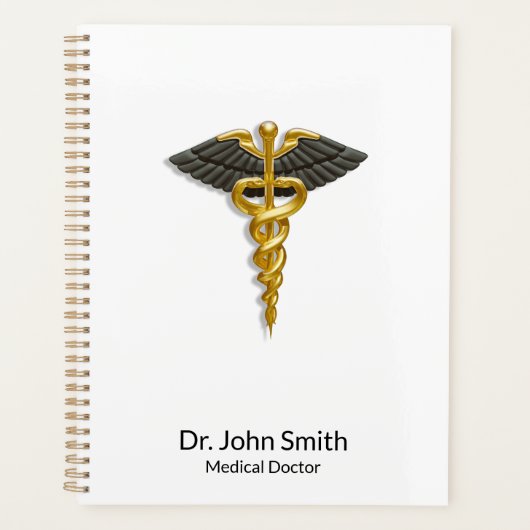 Classy Elegant Gold Caduceus Black Wings Medical Planner (Voorkant)