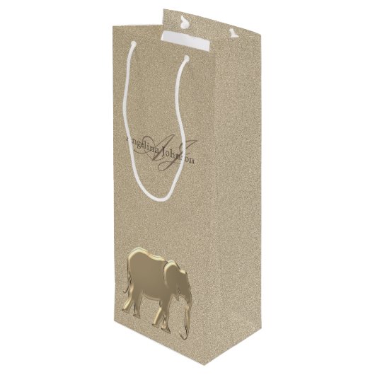 Classy Elegant Gold Elephant Monogram Wijn Cadeautas (Achterkant Gekanteld)