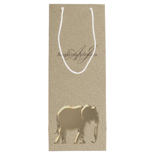 Classy Elegant Gold Elephant Monogram Wijn Cadeautas (Achterkant)