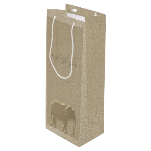 Classy Elegant Gold Elephant Monogram Wijn Cadeautas (Voorkant Gekanteld)