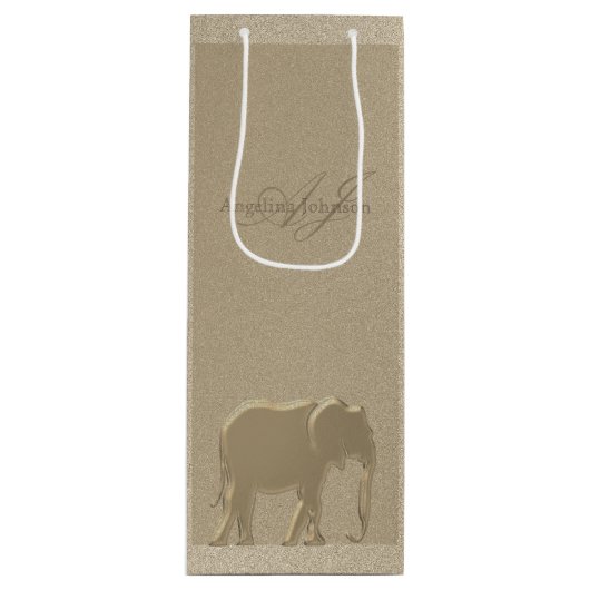 Classy Elegant Gold Elephant Monogram Wijn Cadeautas (Voorkant)