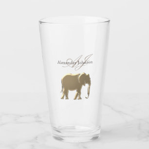 Classy Elegant Gold Elephant Monogramed Glas