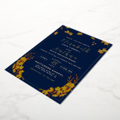 Classy Elegant Gold Floral Navy Blue Wedding Folie Uitnodiging (Gedraaid)