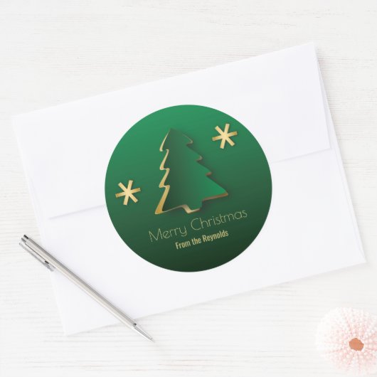 Classy Elegant Gold Green-kerstboom Ronde Sticker (Envelop)