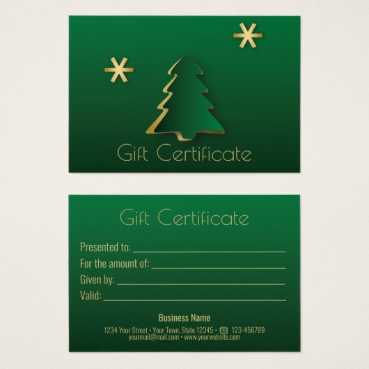 Classy Elegant Gold Green-kerstboomkaartje Visitekaartje (Voorkant /achterkant)