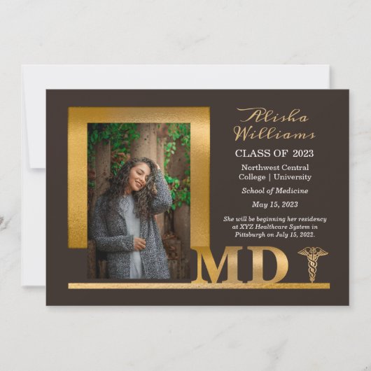 Classy Elegant Gold MD Caduceus 1 Foto Dk Brown Aankondiging (Voorkant)